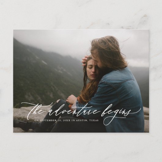 Faire-part Carte postale de sauvegarde de date d'aventure flu (Devant)