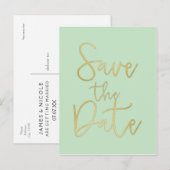 Faire-part Carte postale de sauvegarde de date de Menthe & Or (Devant / Derrière)