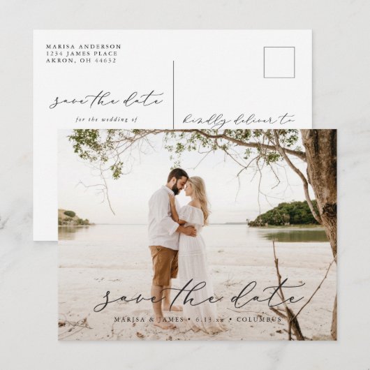 Faire-part Carte postale de sauvegarde de date de script déco (Devant / Derrière)