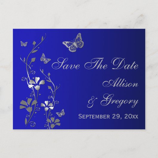 Faire-part Carte postale de sauvegarde de date papillons bleu (Devant)