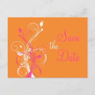 Faire-part Carte postale de sauvegarde florale orange rose bl