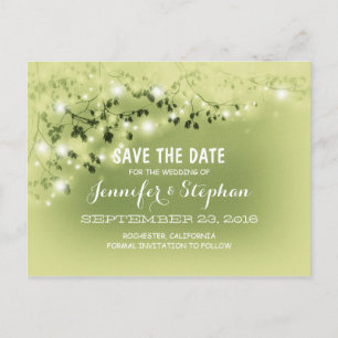Faire-part carte postale de save the date avec guirlandes rom