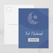 Faire-part Carte postale d'entreprise d'Eid - bleu (Devant / Derrière)