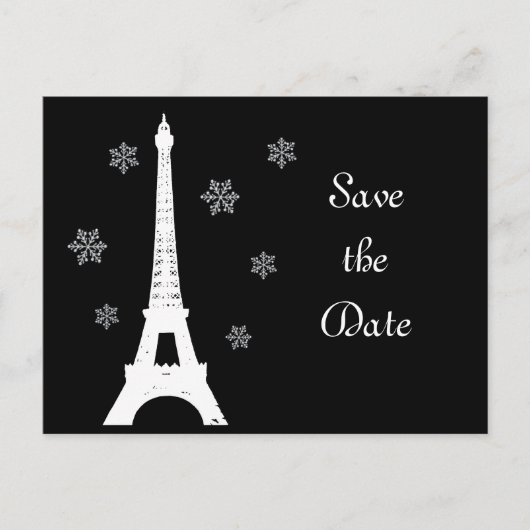 Faire-part Carte postale d'hiver à Paris pour annoncer une da (Devant)