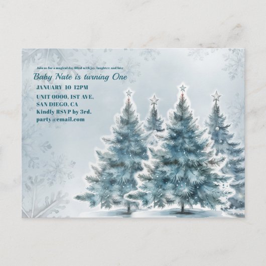 Faire-part Carte postale d'invitation Baby Blue Winter Oneder (Devant)