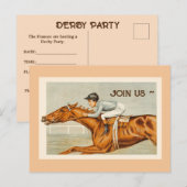 FAIRE-PART CARTE POSTALE D'INVITATION DE JOCKEY POUR COURSE H (Devant / Derrière)