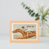 FAIRE-PART CARTE POSTALE D'INVITATION DE JOCKEY POUR COURSE H (Debout devant)