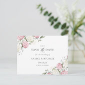 Faire-part Carte postale d'invitation Pink Hydrangea Save the (Debout devant)