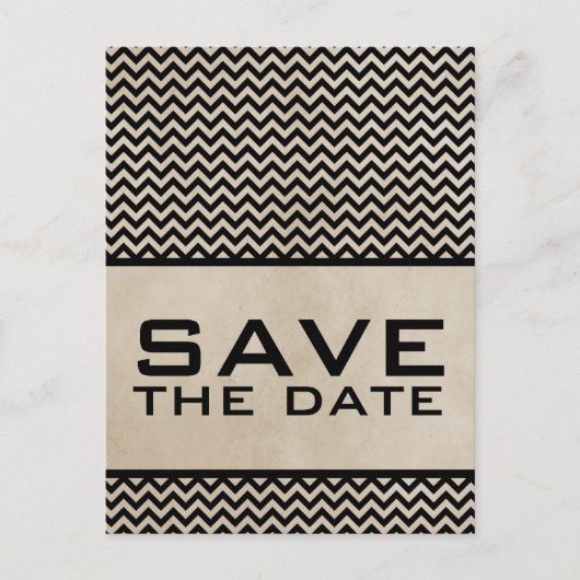 Faire-part Carte postale Ebony Chic Chevron Save the Date (Devant)