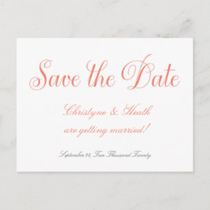 Faire-part Carte postale élégante de mariage corail et blanc 