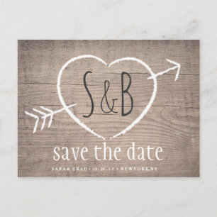 Faire-part Carte postale élégante SAVE THE DATE Bois Rustique