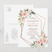 Faire-part Carte postale en cuivre géométrique rose-rose (Devant / Derrière)