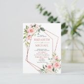 Faire-part Carte postale en cuivre géométrique rose-rose (Debout devant)