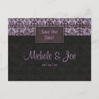 Faire-part Carte postale en damas violet noir pour réserver l