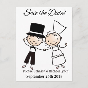 Faire-part Carte postale Enregistrer la date Couple de dessin