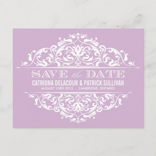 FAIRE-PART CARTE POSTALE ÉPHÉMÈRE FLEURIE LILAS SAVE THE DATE (Devant)