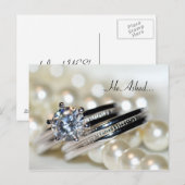 Faire-part Carte postale Fiançailles anneaux et perles (Devant / Derrière)