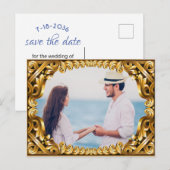 Faire-part Carte postale Fiançailles Gold Photo Frame (Devant / Derrière)