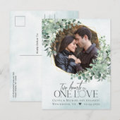 Faire-part Carte postale Fiançailles Photo One Love Eucalyptu (Devant / Derrière)