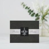 Faire-part Carte Postale Fleur De Lis en Cuir Noir Save The D (Debout devant)