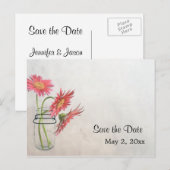 Faire-part Carte postale Fleurs de marguerite en pot Mason -  (Devant / Derrière)