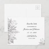 Faire-part Carte Postale Fleurs Noir et Blanc Enregistrer la  (Devant / Derrière)