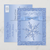 Faire-part Carte postale 'Flocon de neige bleu pailleté' pour (Devant / Derrière)