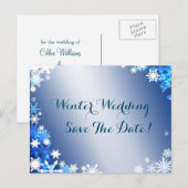 Faire-part Carte postale "Flocons de neige sauvent la date" 2 (Devant / Derrière)