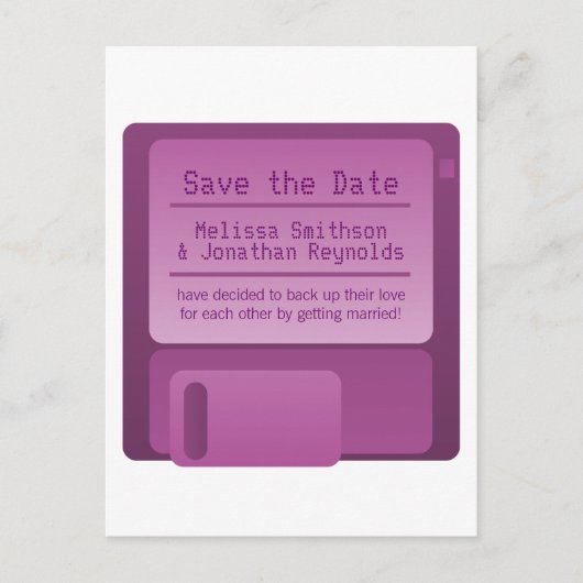 Faire-part Carte postale "Floppy Disc Save the Date", Violet (Devant)