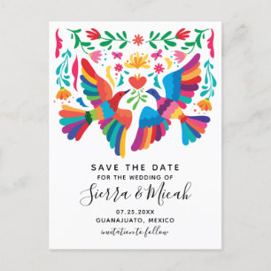 Faire-part Carte postale florale et oiseaux d'inspiration mex