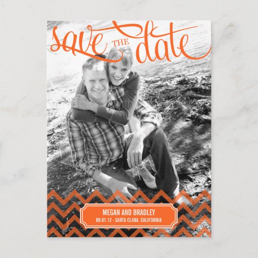 Faire-part Carte postale Funky Couple Save The Date - Orange (Devant)