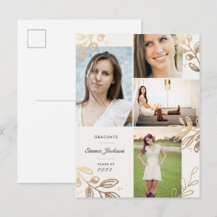 Faire-part Carte postale Gold Feuilles 4 Photo Grad Faire-par