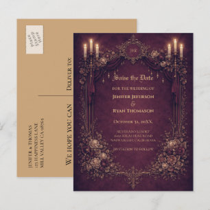 Faire-part carte postale gothique de mariage d'Halloween pour