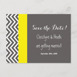 Faire-part Carte postale grise et jaune Chevron moderne avec 