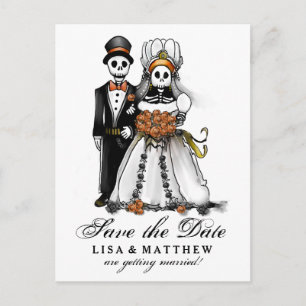 Faire-part Carte postale Halloween Squelettes Orange Sauvegar