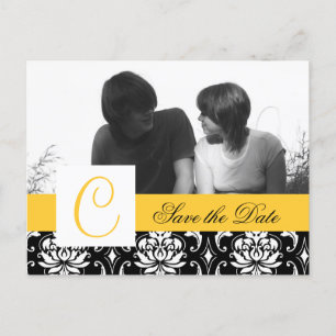 Faire-part Carte postale jaune de sauvegarde de date en noir 