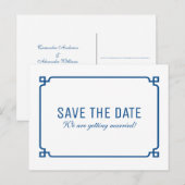 Faire-part Carte postale Lapis Blue Deco Chic Save the Date (Devant / Derrière)