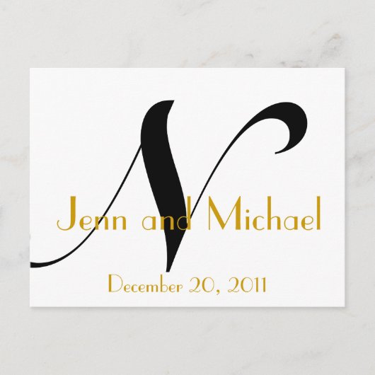 Faire-part Carte postale mariage Art Déco Gold Noir (Devant)