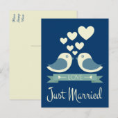 Faire-part Carte postale Mariage bleu de Lovebirds juste mari (Devant / Derrière)