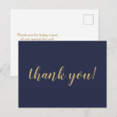 Faire-part Carte postale Mariage marine et or Merci (Devant / Derrière)