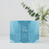 Faire-part Carte postale Mariage Turquoise Tropical (Debout devant)