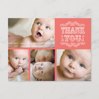 Faire-part CARTE POSTALE MERCI Bébé Photo Saumon 4 Vintage