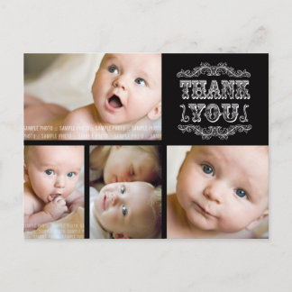 Faire-part CARTE POSTALE MERCI Bébé Photo Vintage Noir et Bla