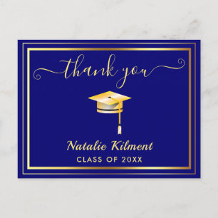 Faire-part Carte postale Merci de la Marine Blue and Gold Gra