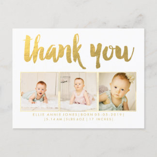 Faire-part Carte postale Merci photo Gold Foil
