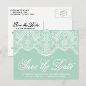 Faire-part Carte postale 'Mint Brocade Lace Save the Date' (Devant / Derrière)