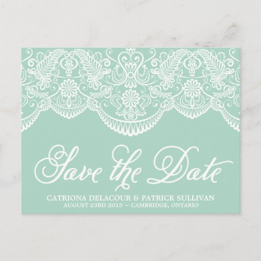 Faire-part Carte postale 'Mint Brocade Lace Save the Date' (Devant)