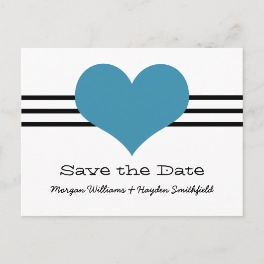 Faire-part Carte postale "Mod Heart Save the Date", Bleue (Devant)