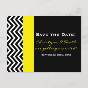 Faire-part Carte postale moderne Chevron noir et jaune Enregi