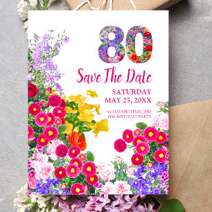 Faire-part carte postale moderne florale pour les 80 ans Save
